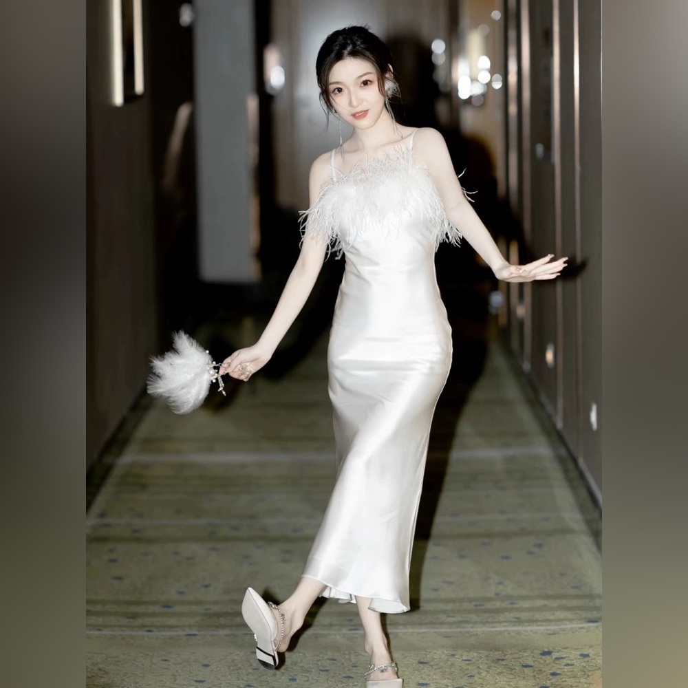 NWT Wedding Getting Ready Bridal White Satin Dress - Size S